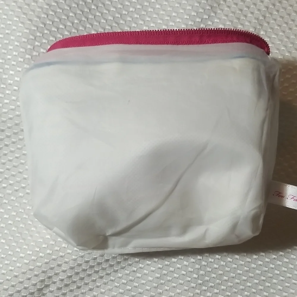 TOO FACED BLUE & WHITE STRIOED COSMETIC CASE